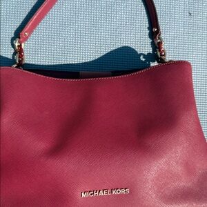 Michael Kors Raspberry Saffiano Shoulder Bag with Gold Hardware
